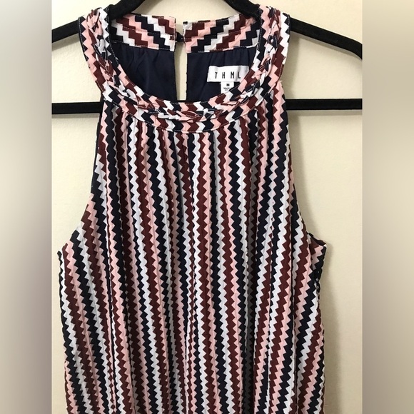 THML Womens Chevron Pattern Tassel Hem Sleeveless Scoop Neck Mini Dress Size M - Picture 5 of 16